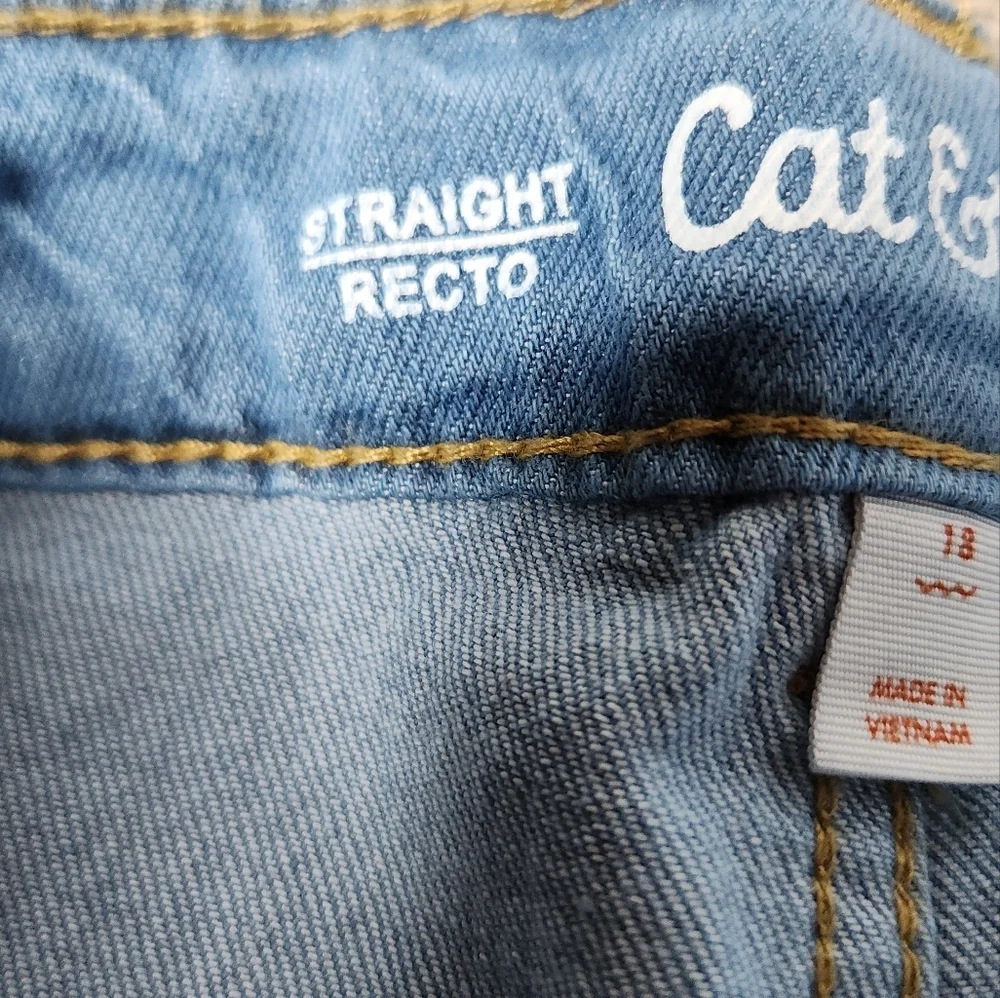 Girls' Mid-Rise Denim Straight Jeans - Cat & Jack Medium Wash 18